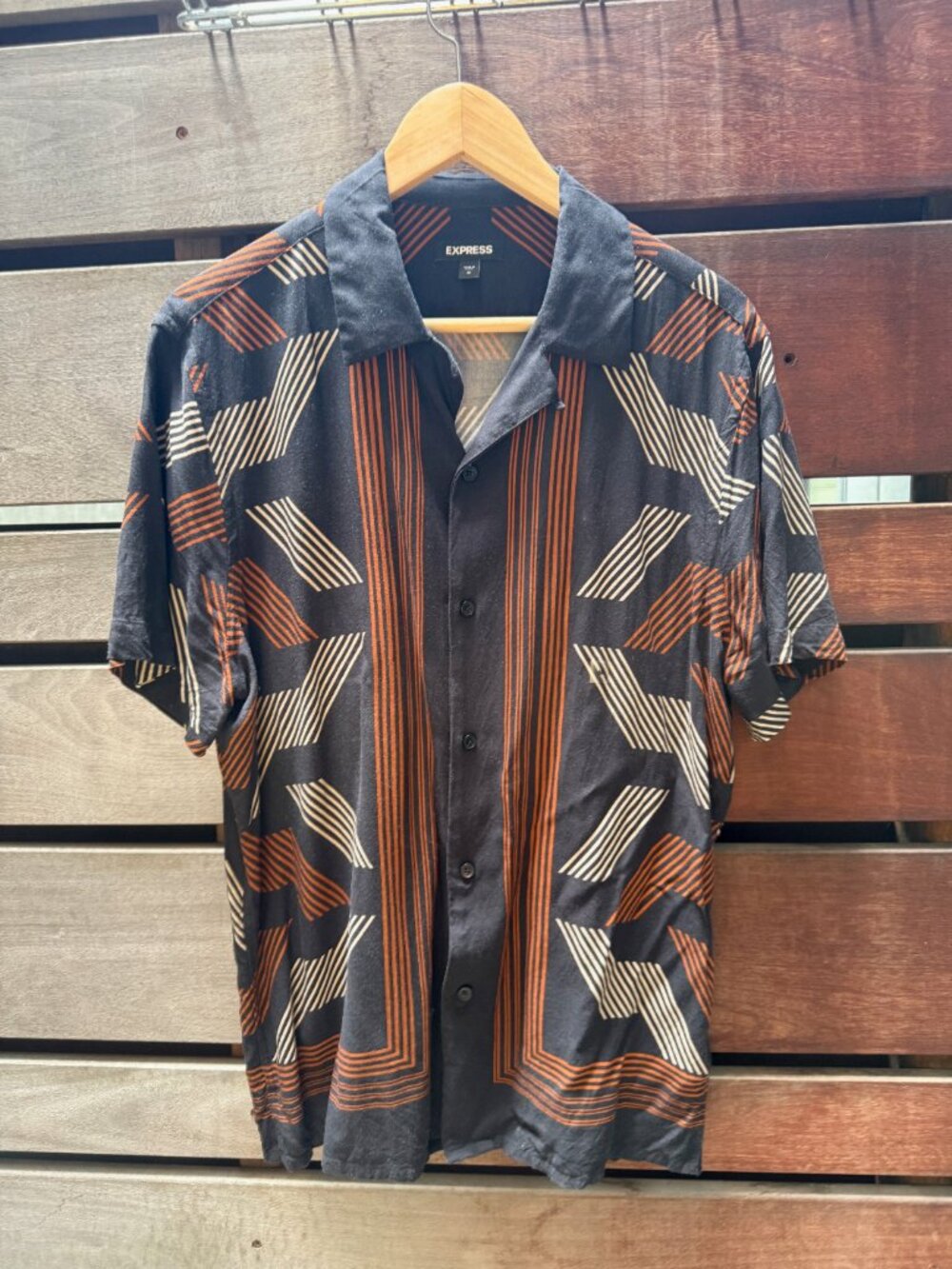 Express Men's Geometric Short Sleeve Button Down Shirt Retro Funky Streetwear M